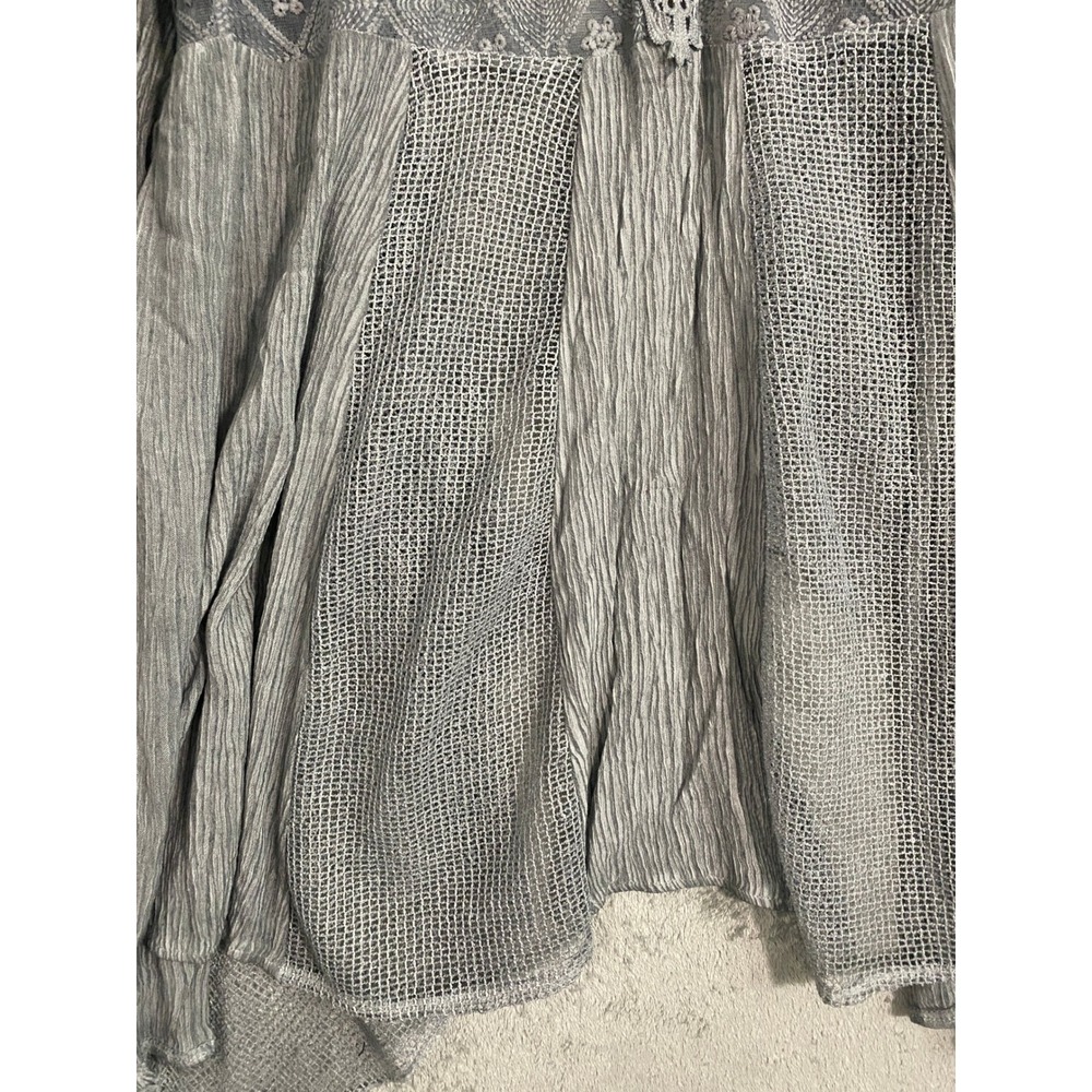 Pretty Angel Cardigan Sz M Gray Lace Crochet Crinkle Open Front Ethereal Fairy - Picture 6 of 13